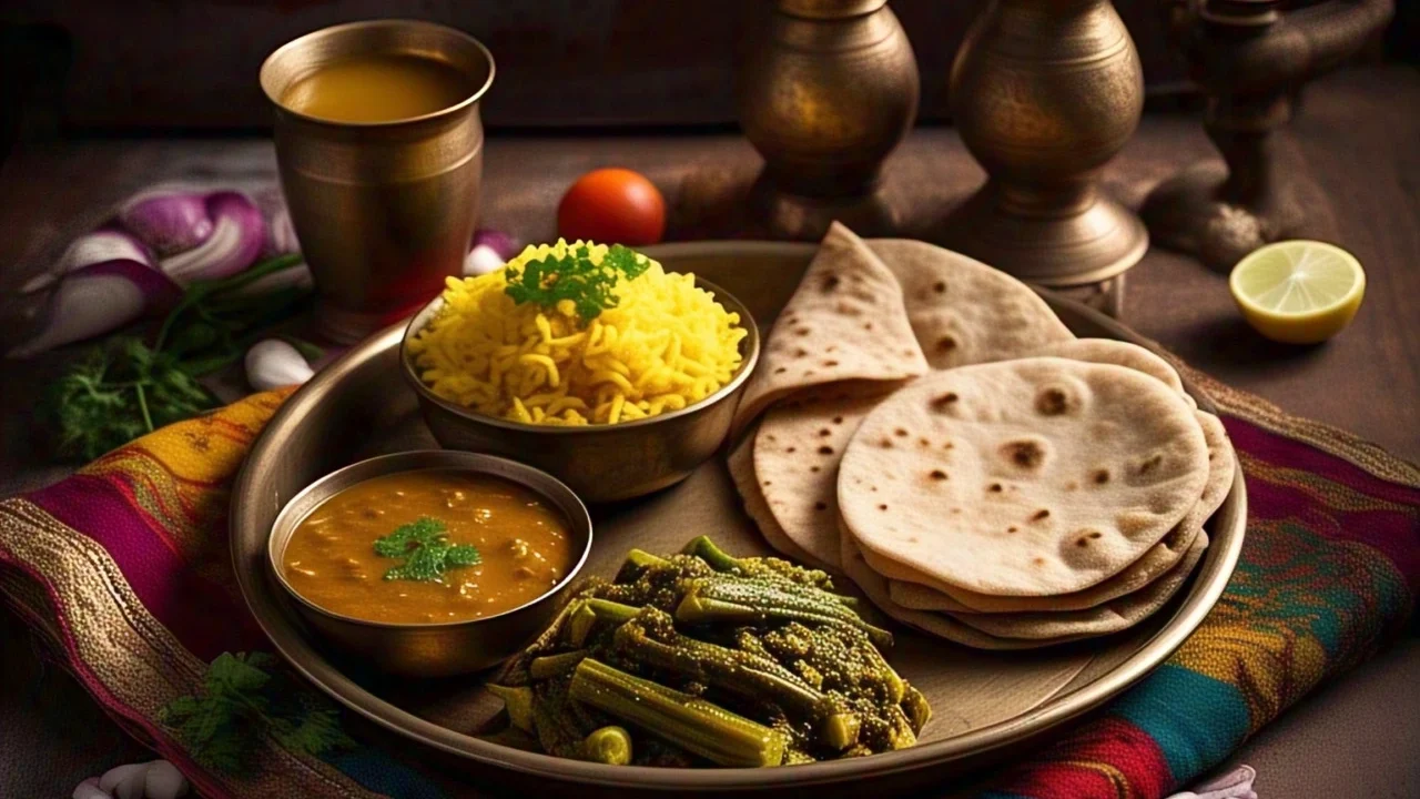 bharwa bhindi served with roti and dal edited