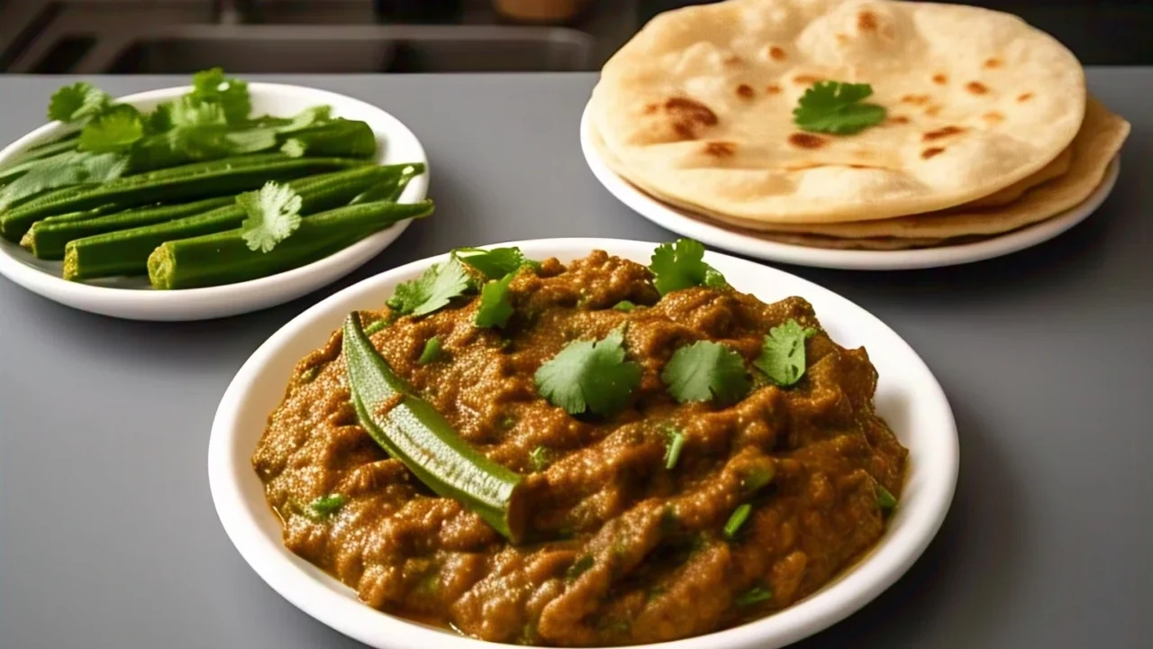 bhindi masala decorated with coriander leaves and edited