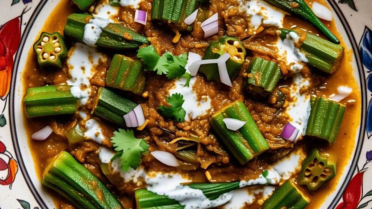 saahi bhindi decorated with light cream onions edited