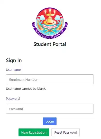 Lucknow university exam form login page
